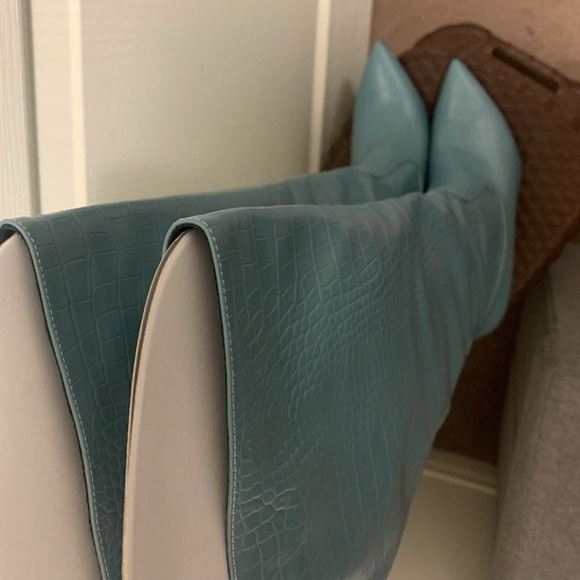 NEW CROC PRINT BLUE BOOTS - Picture 3 of 12